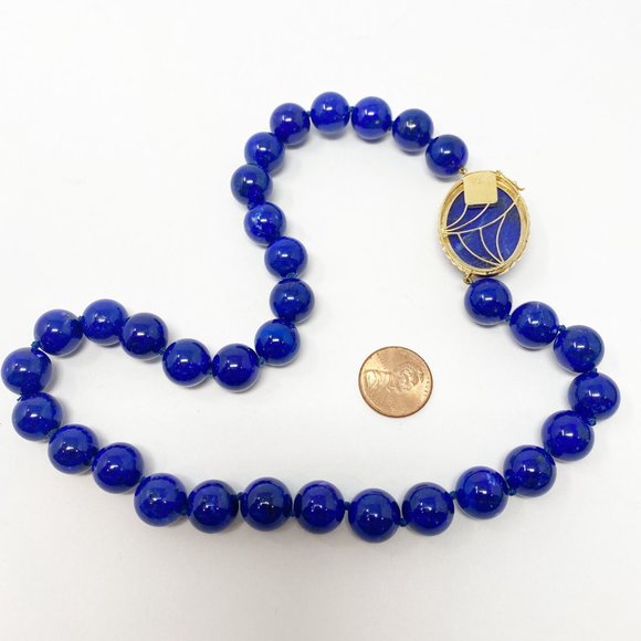 603 Vintage Lapis Lazuli Necklace, With A Lapis, Gold And Rhinestone Clasp - Picture 5 of 10